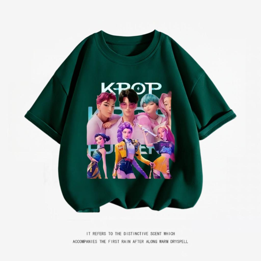 KPop Demon Hunter Costume Short-sleeved TShirt Loose Casual Clothing Tees Girls Child Round Neck