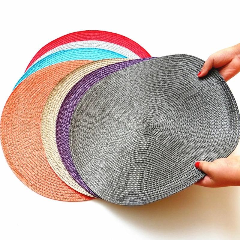 Runde Tischsets Set Geflochtene Kreis-Tischsets Waschbare Tischmatten für Küche Esstisch Gemischte Farbe Rutschfeste Tischsets
