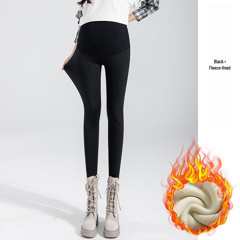 Maternity Dark Gray Fleece-Lined Yoga Shark Leggings - Non-Constricting Belly, Perfect for Autumn/Winter