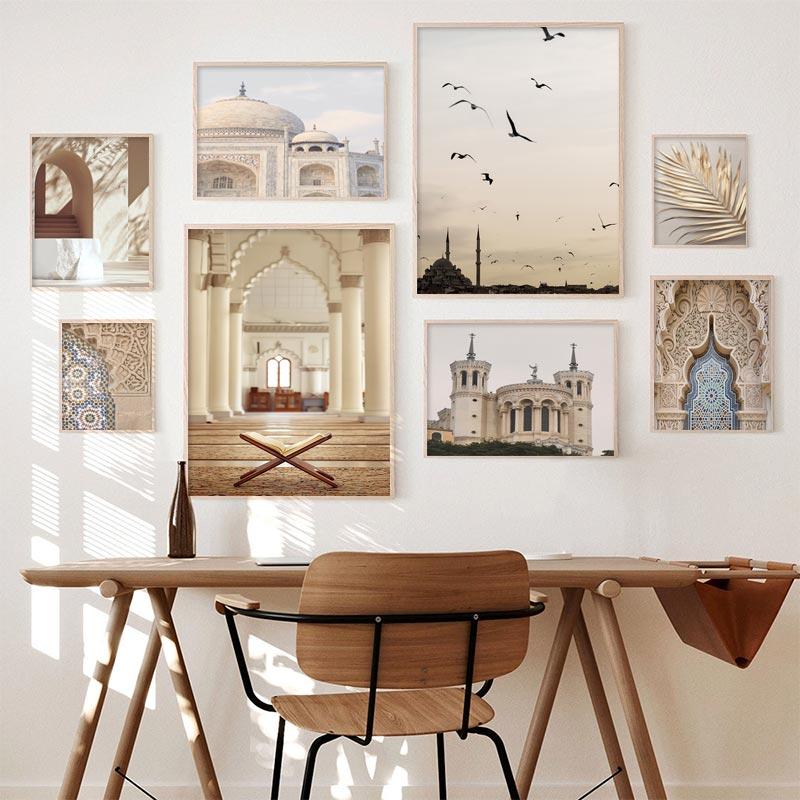 Moroccan Modern Scenery Canvas Painting Islamic Poster Wall Art Picture Bedroom Decoration Mosque Flower Print For Home Decor