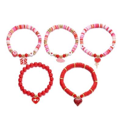 5 Pieces Romance Stackable Bracelets Set Heart Design Wristband Charm Comfort Fit Perfect Valentine Day Gift