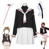 Anime Kinomoto Sakura Cosplay Costume Jk School Uniform Skirt Sailor Birds Head Magic Wand Staff Suit Women Role Play Outfits