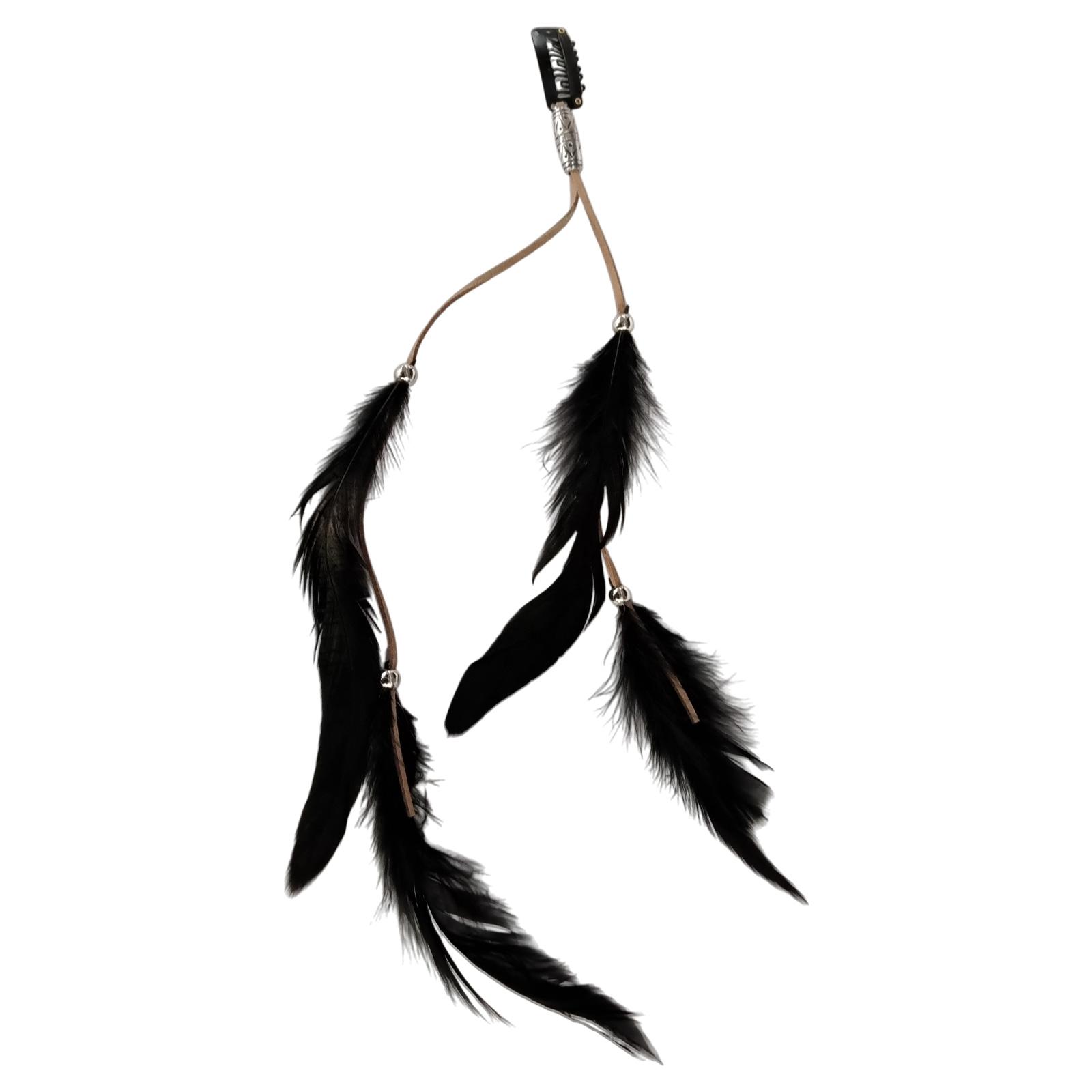 

Длинная повязка на голову с перьями и кисточками в винтажном стиле, идеально подходит для стильных нарядов в стиле бохо и повседневной носки чёрный