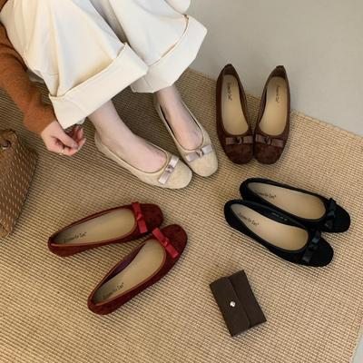 Feeënschoenen platte balletschoenen dames 2025 lente en herfst nieuw Franse strik ronde neus zachte avondschoenen enkele schoenen