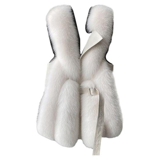 Women Winter Vest Coat Thick Fluffy Fur Cozy Faux Solid Color Sleeveless Button
