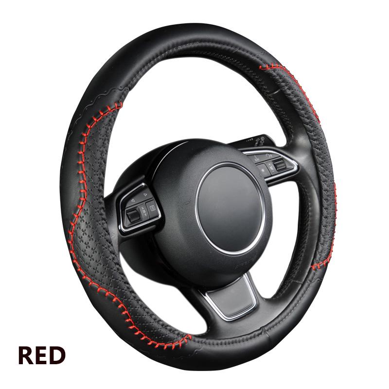 

Популярный чехол на колесо автомобиля из искусственной кожи, чехол на руль, подходит для 38 см, красная волнистая жирная линия 37-38 cm/15 inch красный