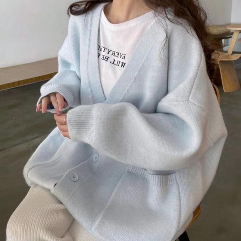 Autumn and winter new loose retro lazy wind knitted cardigan top women's casual simple sweater jacket