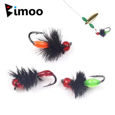 Bimoo 6pcs Red Orange Green Mini Ant Black Hackle Fly Fishing Nymph Artificial Lure Bait for Trout Panfish Fishing #14 #16 #18
