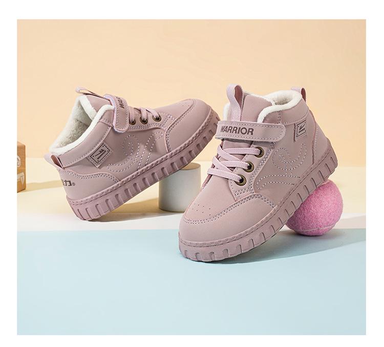 Warrior Kids' Winter Fleece-Lined High-Top Sneakers, 2025 Style - Girls' and Boys' Non-Slip Warm Cotton Shoes