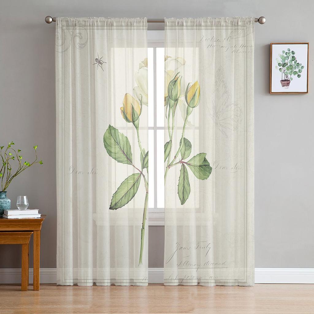 Red Rose Flower Modern Curtains For Living Room Transparent Tulle Curtains Window Sheer For The Bedroom Accessories Decor