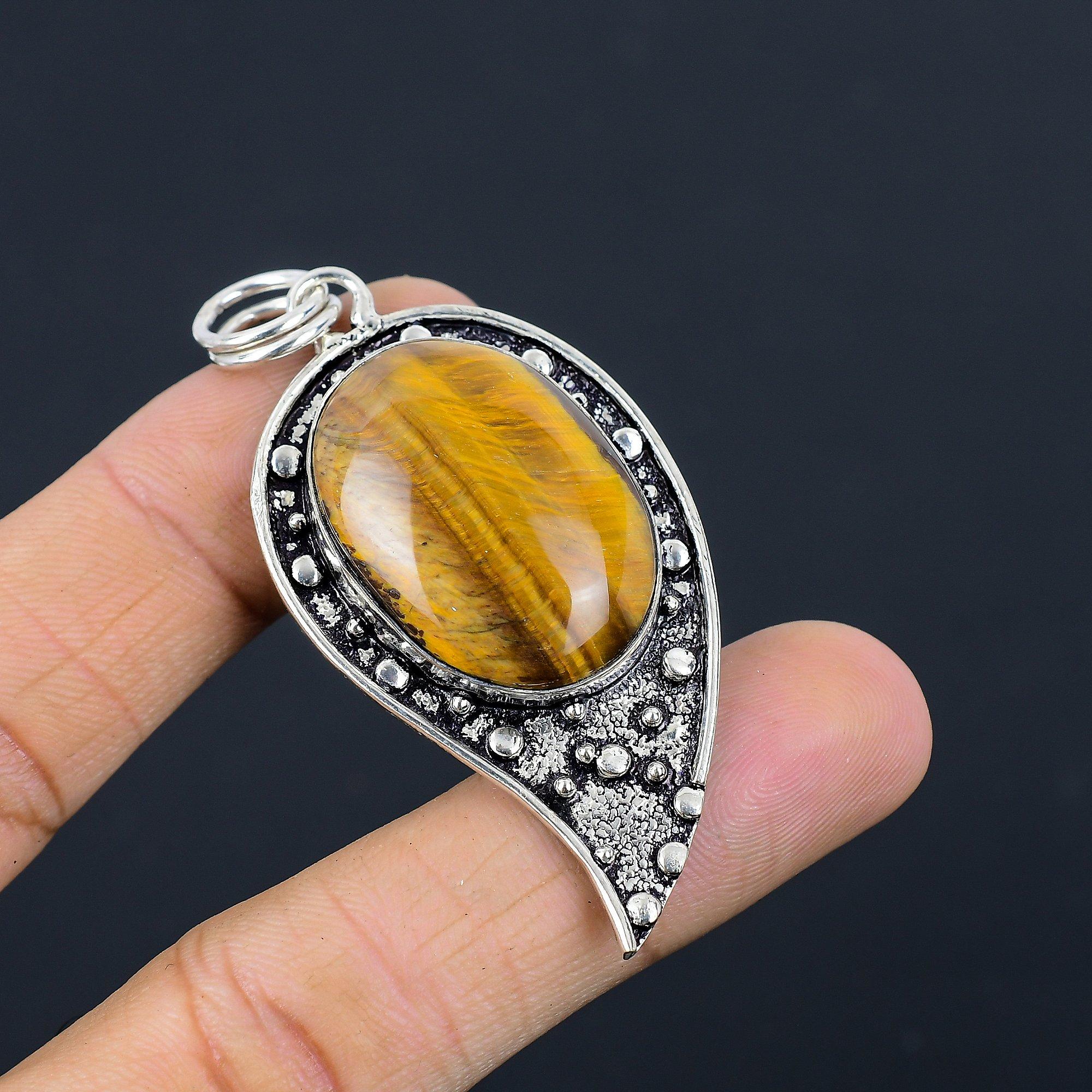 

Daughters Day Sale Oval Natural Tiger Eye Mother Ethnic Pendant Sterling Silver
