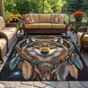 Wolf Dreamcatcher Tribal Art Crystal Velvet Rug Native American Style Gaming Room Floor Mat Spiritual Decor Cool Indoor Carpet