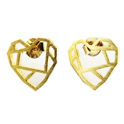 [R1379] - Gold 'Origami' Handmade Earrings (heart) - 12x11 Mm