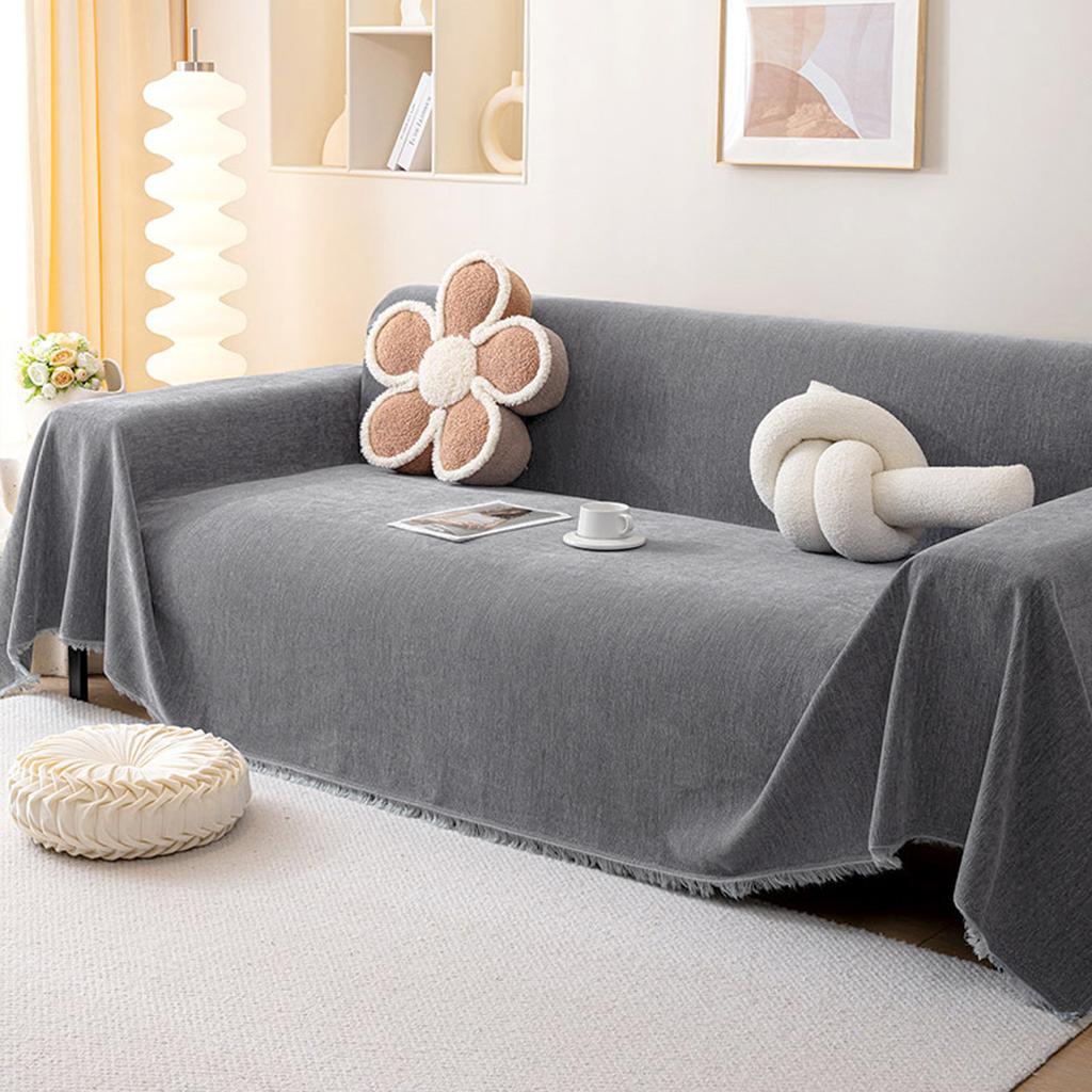 Solid Color Chenille Sofa Cover Anti-Cat Scratching Pad Cloth All-Season Universal Dust-Proof Sofa Blanket For Living Room Decor