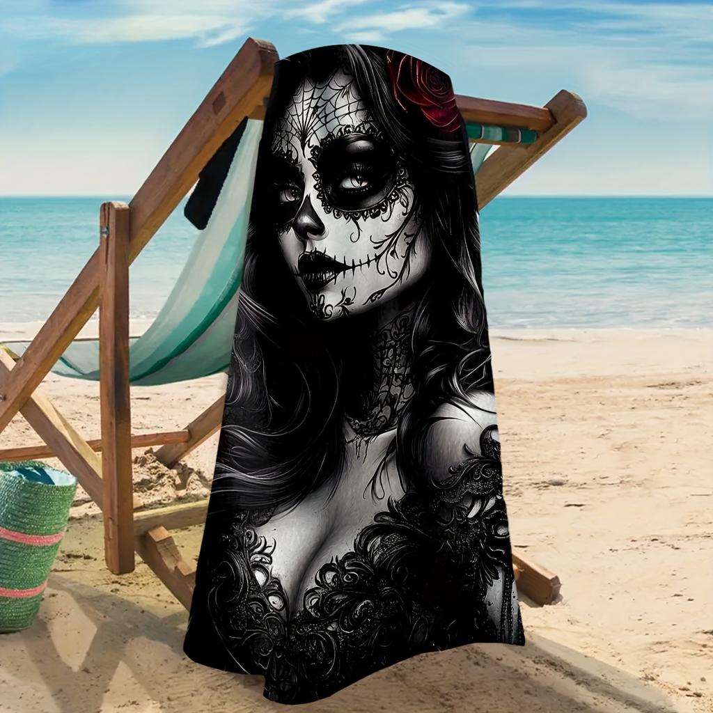Gothic Skull Floral Print Beach Towel Quick Dry Sun Protection Beach Blanket for Summer Outdoor