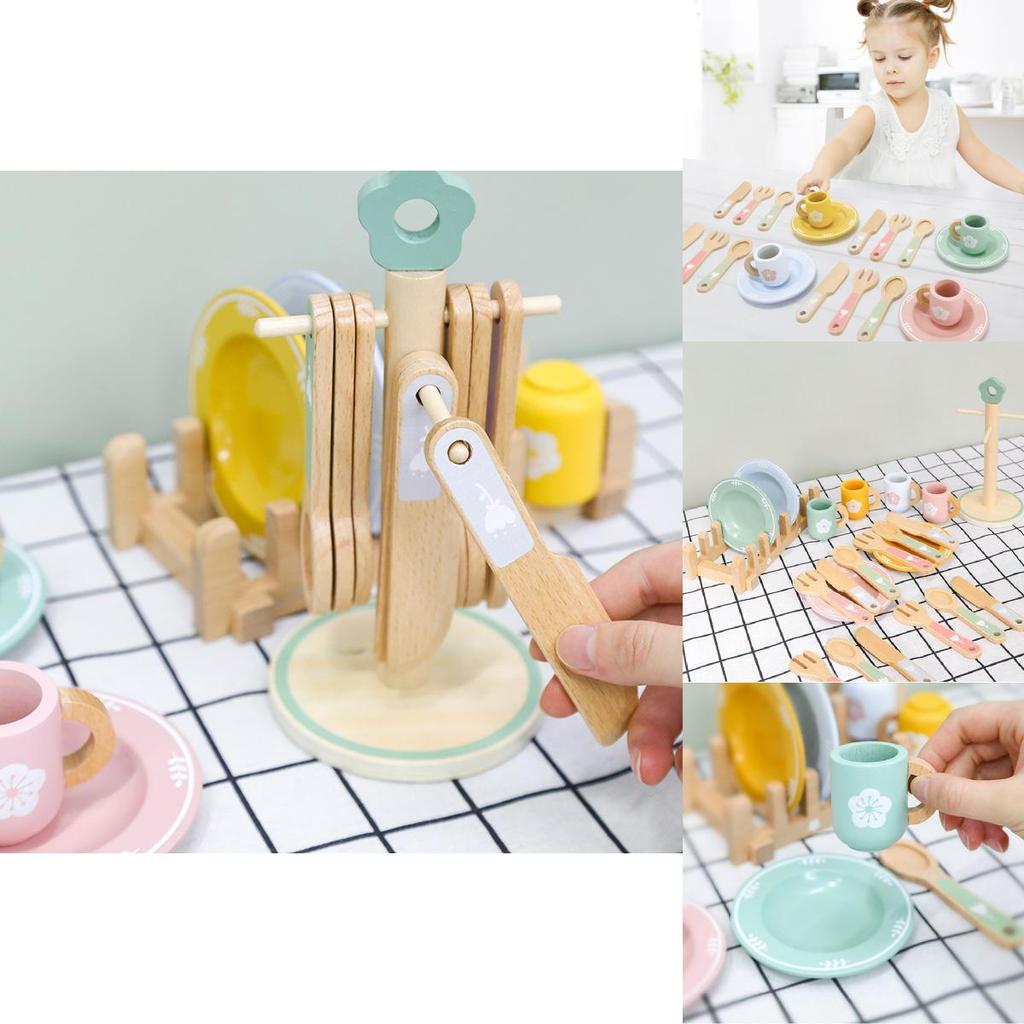 Colorful Wooden Play Kitchen Toy Set For Kids Interactive Pretend Play Gift Box
