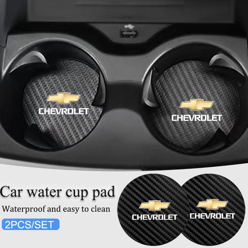 AABHI1 2Pcs Carbon Fiber Leather Coaster Car Water Cup Anti-slip Pad Mat Auto Interior For Chevrolet Orlando kalos Equinox Matiz Aveo