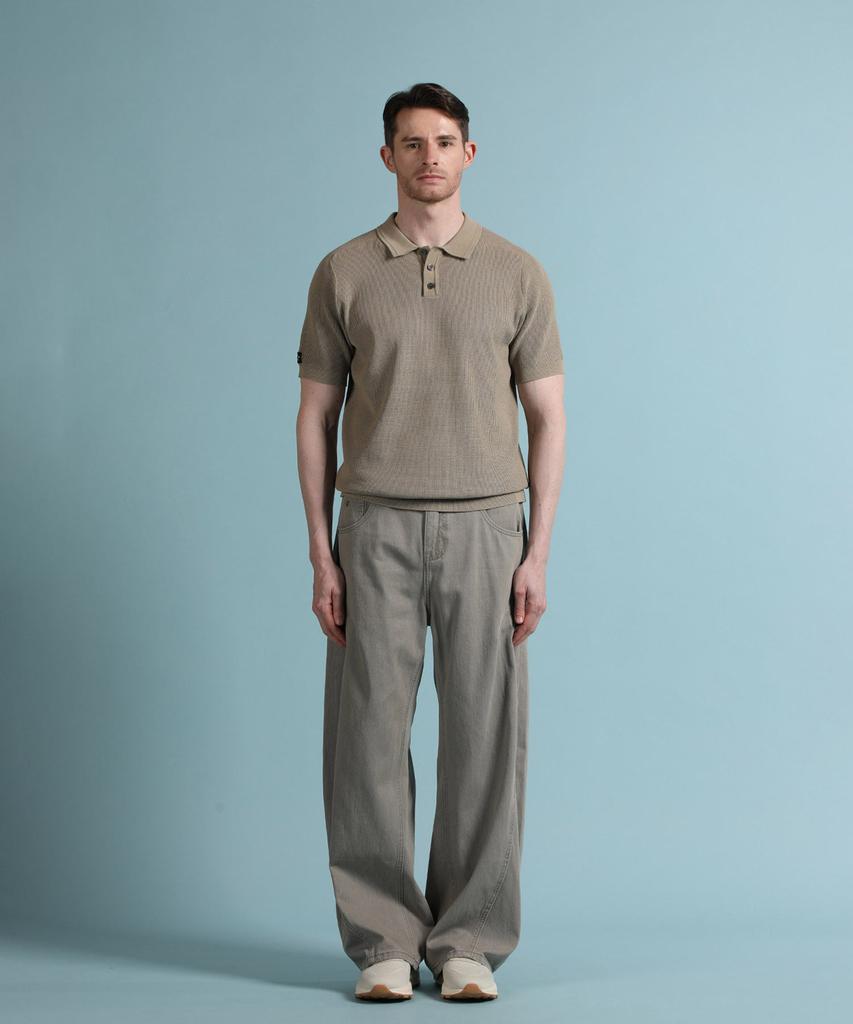 PANICALE Beige Waffle Short Sleeve Polo Knit