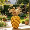 3D Printed Red Gold Flower Vase Sculptural Wave Geometric Textured Decorative Ripple Vase Modern Boho Home Decor for Coffee Table Shelf Entryway