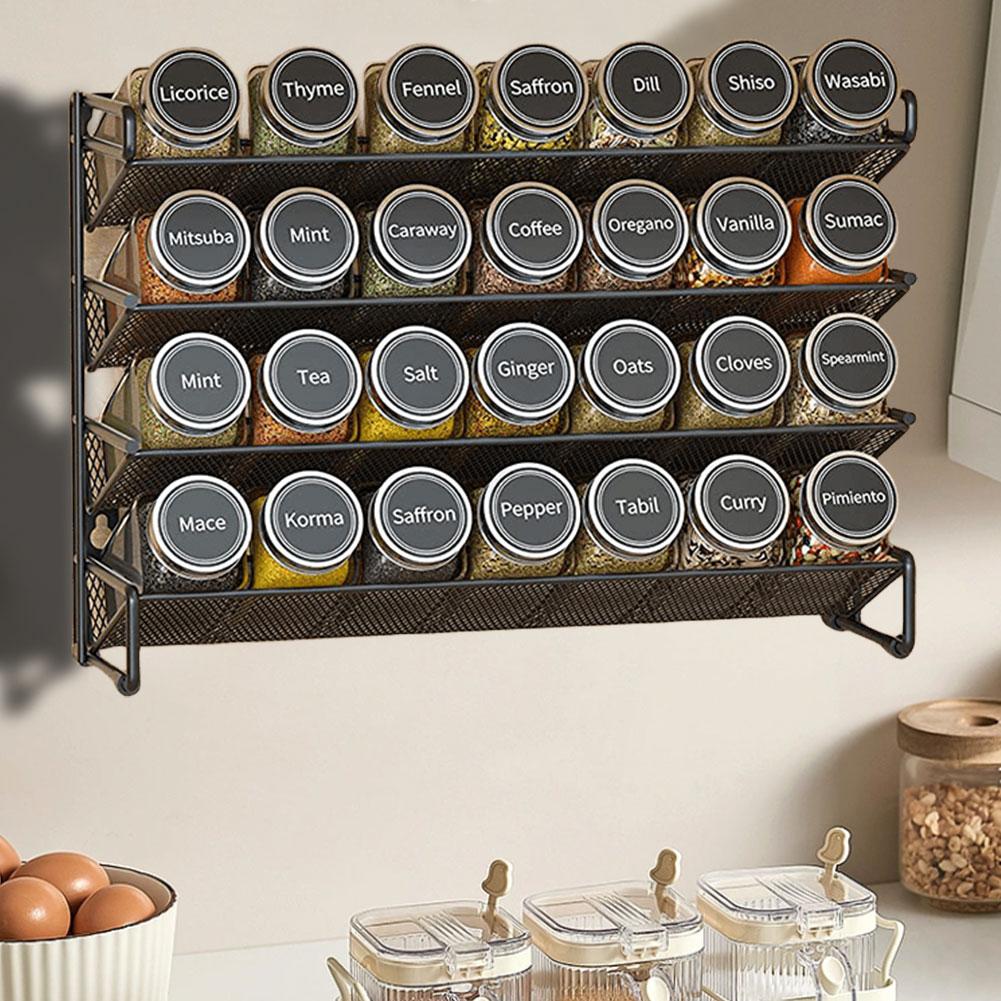 Organizador de potes de especiarias de 4 camadas, organizador de bancada de cozinha de metal com economia de espaço, prateleira de temperos para bancada de armário de cozinha