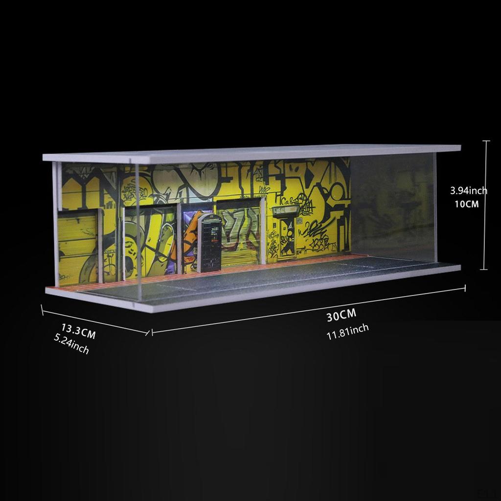 1/64 Model Car Display Case Miniature Street Scene with LED Lights for Sports