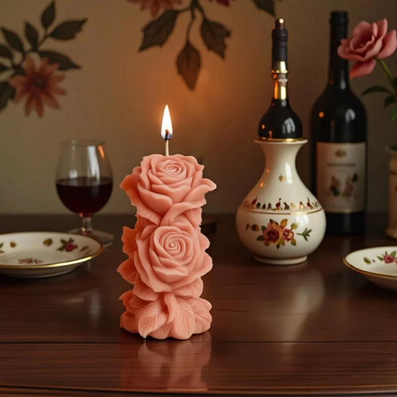 DIY Rose Pillar Candle Silicone Mold 3D Geometric Flower Column Scented Candle Plaster Ornament Mold Handmade Gift Wedding Decor