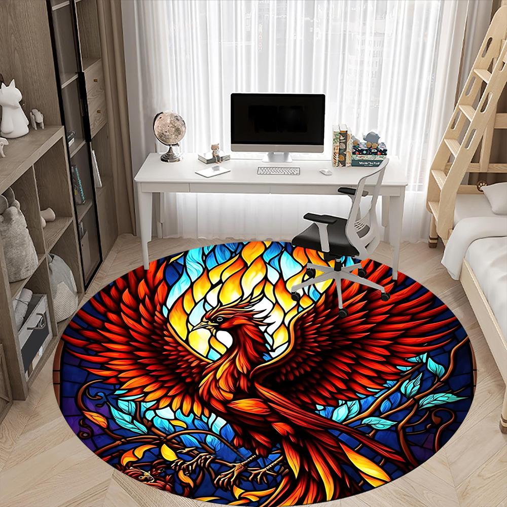 1pc Phoenix StainedGlass Office Round Area Rug, Under Office Chairs Bedroom Living Room Home Decor, Room Deco