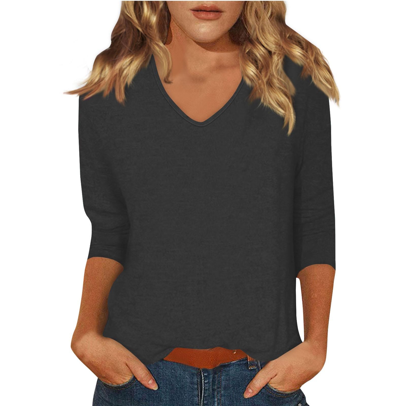 

Women’s Fashion Everyday Casual V-neck 3/4 Sleeve Color T-shirt Top XL