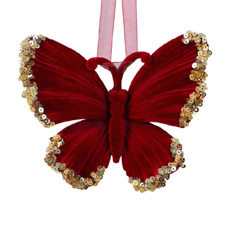 Sequins Velvety Deer/Butterfly/Snowflake/Wreath Hanging Ornament For Mantels Staircase Window Christmas Tree Decoration