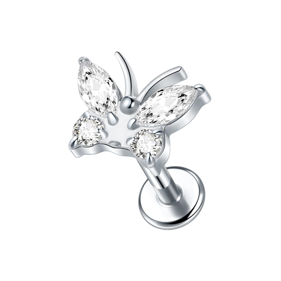 1PC G23 Titanium 16G Marquise Lotus CZ Flower Flat Back Stud Labret Tragus Helix Cartilage Conch Earring Piercings Sexy Jewelry