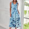 Women's Casual Fashion Floral Print Round Neck Sleeveless Midi Dress