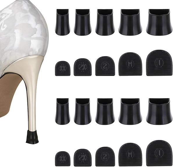 Inralimot 5 Paia Tappi per Tacco Alto, 5 Misure Copritacco per Scarpe con Tacco Alto Neri Protezioni per Tacco Alto Tappi Antiscivolo per Tacco Alto