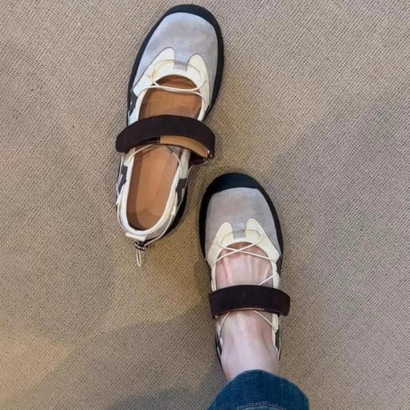 Thick-soled Sports Velcro Shoes for Women, Retro Soft Leather, Versatile Single Shoes