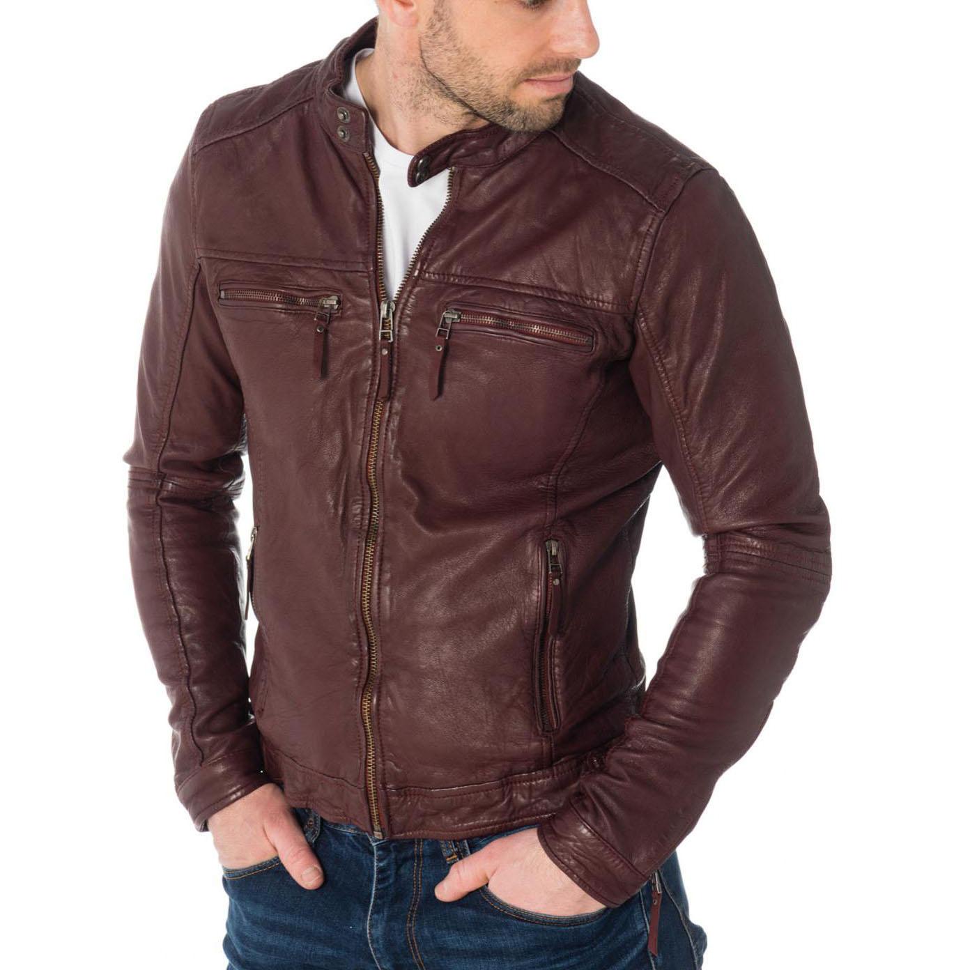 

SkinOutfit Men s Genuine Lambskin Brown Leather Jacket Stylish Motorcycle Bomber Biker Outerwear MJ 236 S коричневий
