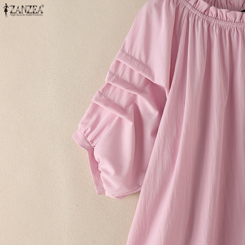 ZANZEA Bluză casual de damă cu gât rotund, culoare uni, mânecă scurtă