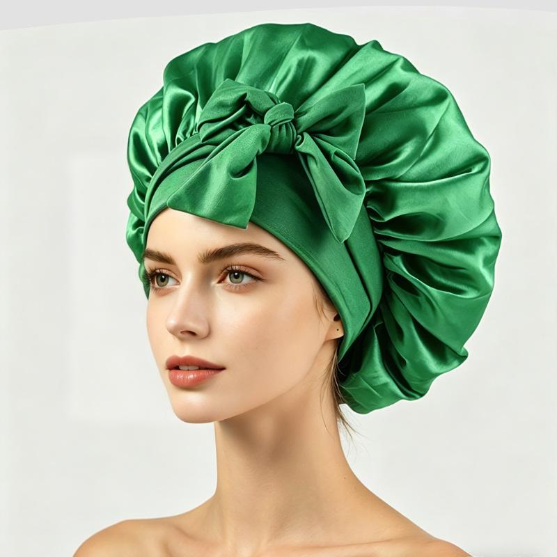 Silky Satin Sleep Cap with Tie-Up Ribbon for Women - Hair Care Hat