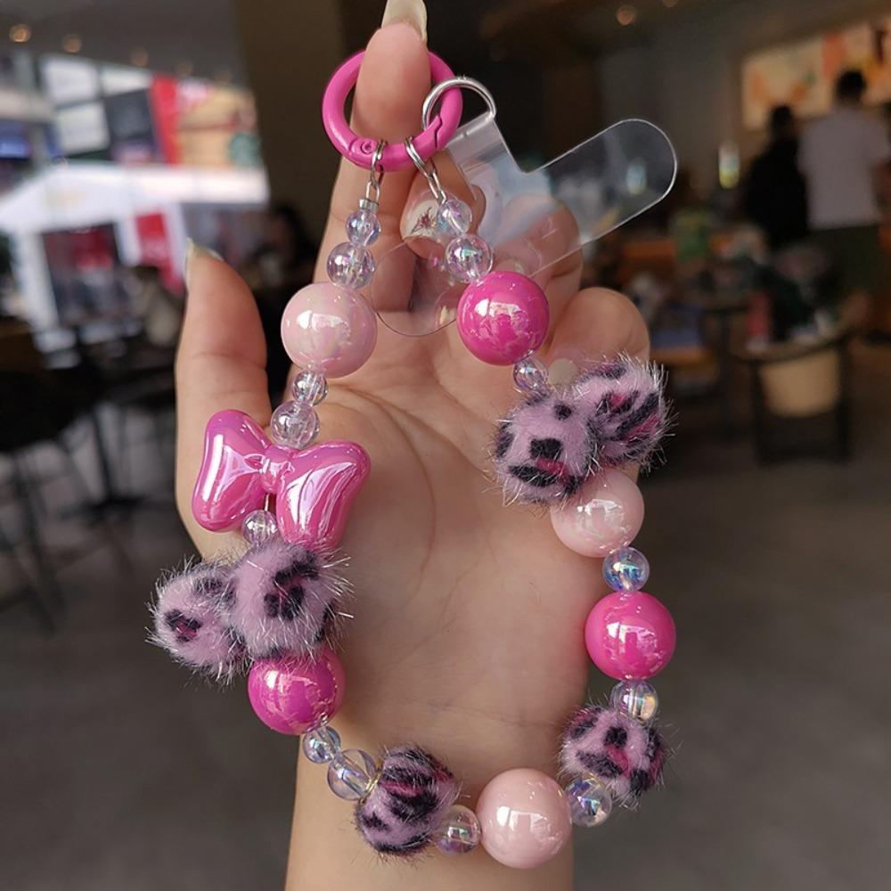 Bowknot Hairball Phone Hanging Chain Short Girls Phone Pendant  New Year Gifts розовый