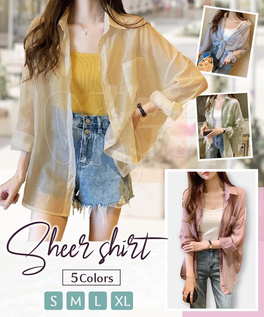 Three Joy Sheer Long UV Sun Air Conditioning Plus Loose Stylish Size S Women's Shirt, See-Through Blouse/Cardigan, Sleeve, Protection, Protection,