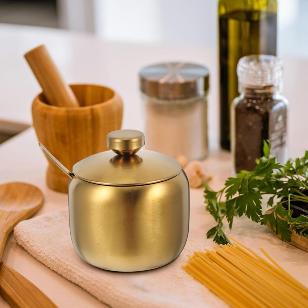 Rusts Resistant Stainless Steel Spices Canisters Golden Handle Accuracy Spoon Included Durable Storage For Spices