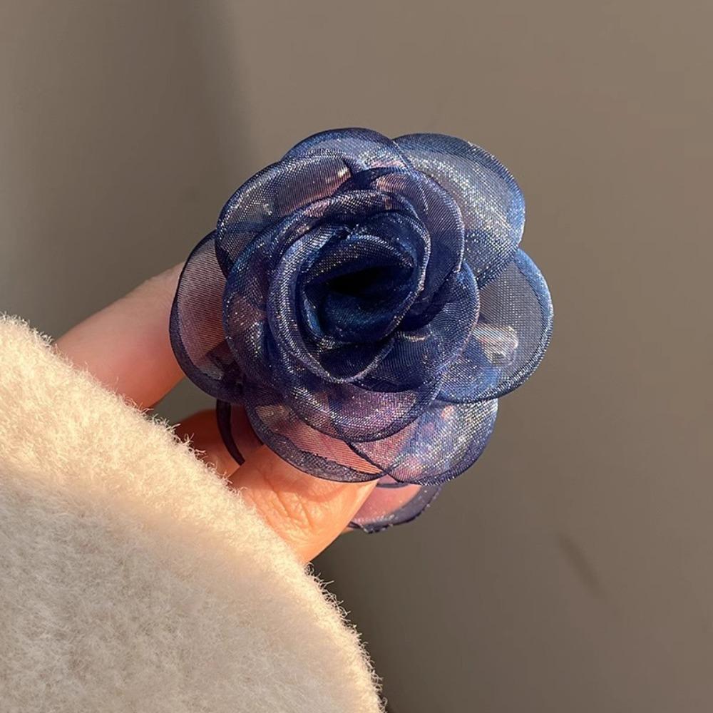 French Style Camellia Shark Clip Mesh Flower Claw Clip Simple Simulation Flower Hair Claw  Girl