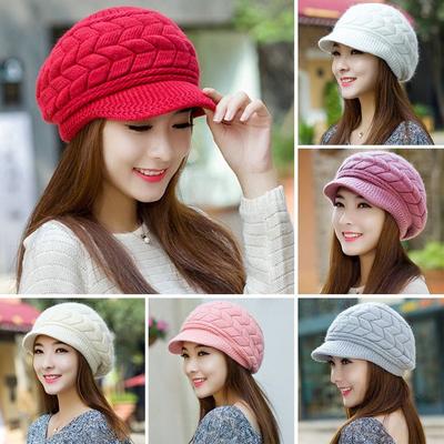 Casual Thickened Knitted Wool Hat Ear Protection Wool Duck Tongue Cap Keep Warm Windproof Beret Hat for Women
