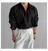 Men's Black Vertical Stripe Long Sleeve Shirt - High-End Casual Business Style, Iron-Free, Button-Down.