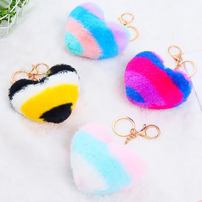 1PC PomPom Love Heart Fur Fluffy Key Chains Plush Ball Car Pendant Keychain Handbag Accessories