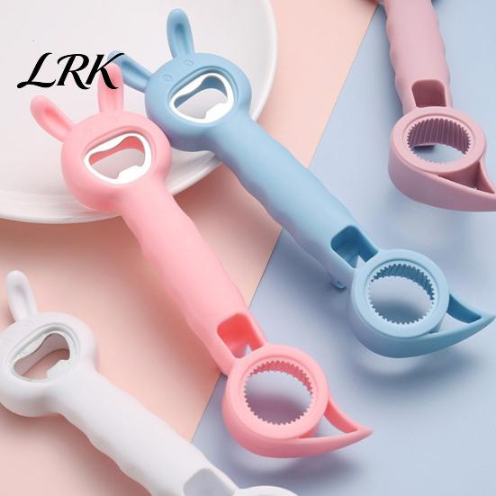 Portable Can Opener for Camping Bunny Shaped Bottle Opener, Multifunctional 4 in 1 Manual Cap Remover, Easy Grip Lid Comfortable Handle Kitchen Gadget