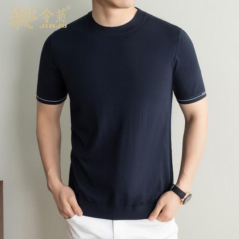 Jinjv Men s Mulberry Silk Linen Blend Knit Short Sleeve T-Shirt 4XL