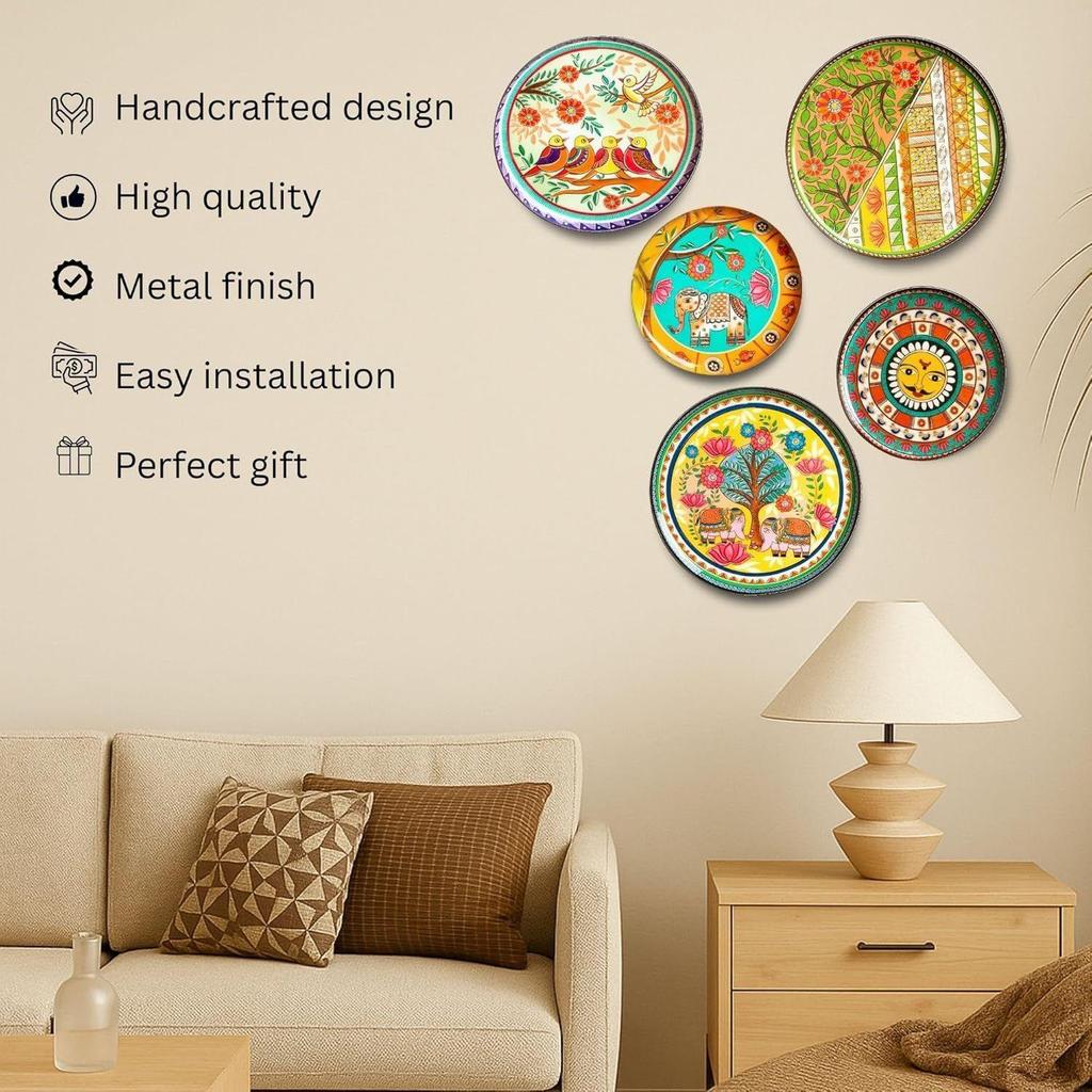 Mithila Madhuani Wall Sculpture for Home Decoration | Wall Decor Items for Living Room | Metal Wall Décor  |wall Art |wall Showpiece/ Set of 5