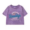 Womans Cotton Crop Tees Regular Fit Distressed Washed T-Shirts 1982 In Brooklyn Letter Prints Short Sleeve Street Clothes