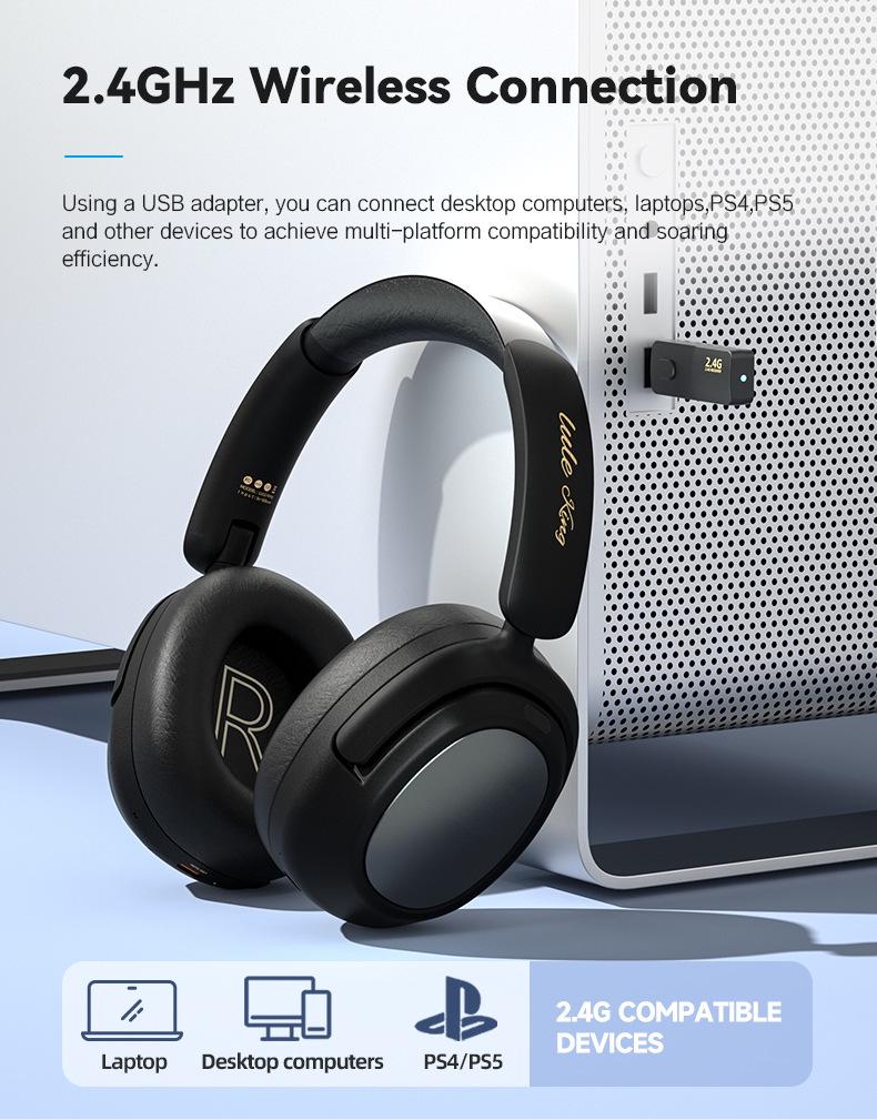 Dual-Feed Low-Latency Wireless Noise-Cancelling Bluetooth Headphones with Long Battery Life and 2.4G Connectivity