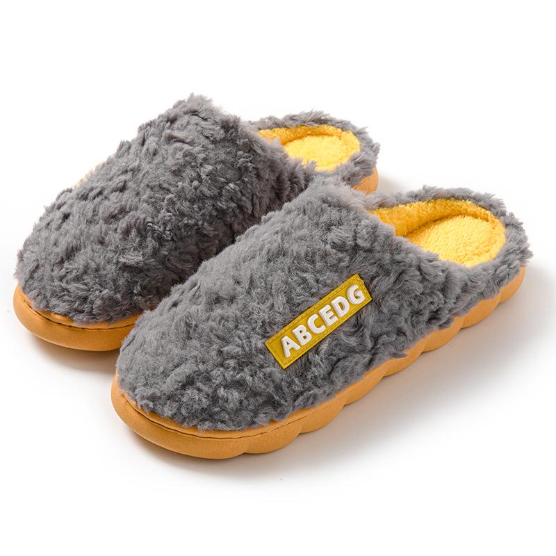 Women's Fuzzy Cotton Slippers - Warm, Lightweight, Soft Indoor Shoes with Fun Letter Design