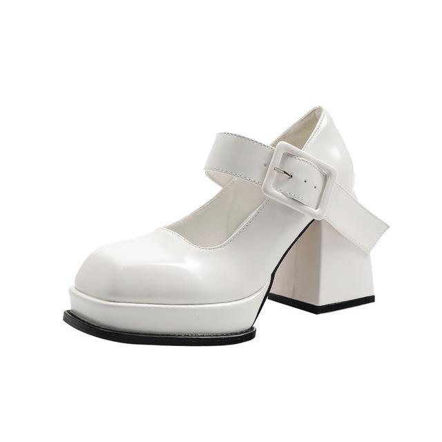 Platforma Jehlové podpatky Mary Janes Boty Boty Lakovaná kůže Robustní přezka se čtvercovou špičkou Goth Ženy Lodičky Boty na podpatku